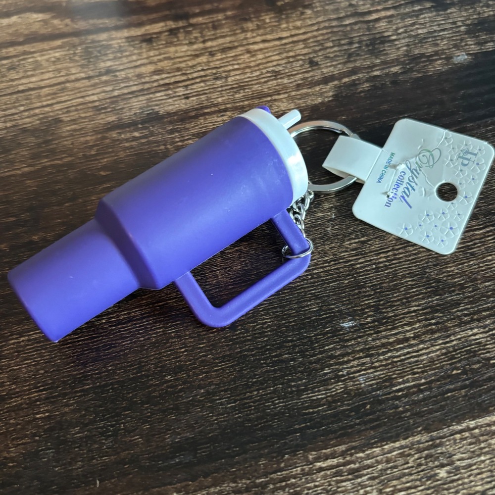 Purple Silicone Tumbler Keychain Mini Travel Mug Charm with Straw and Handle